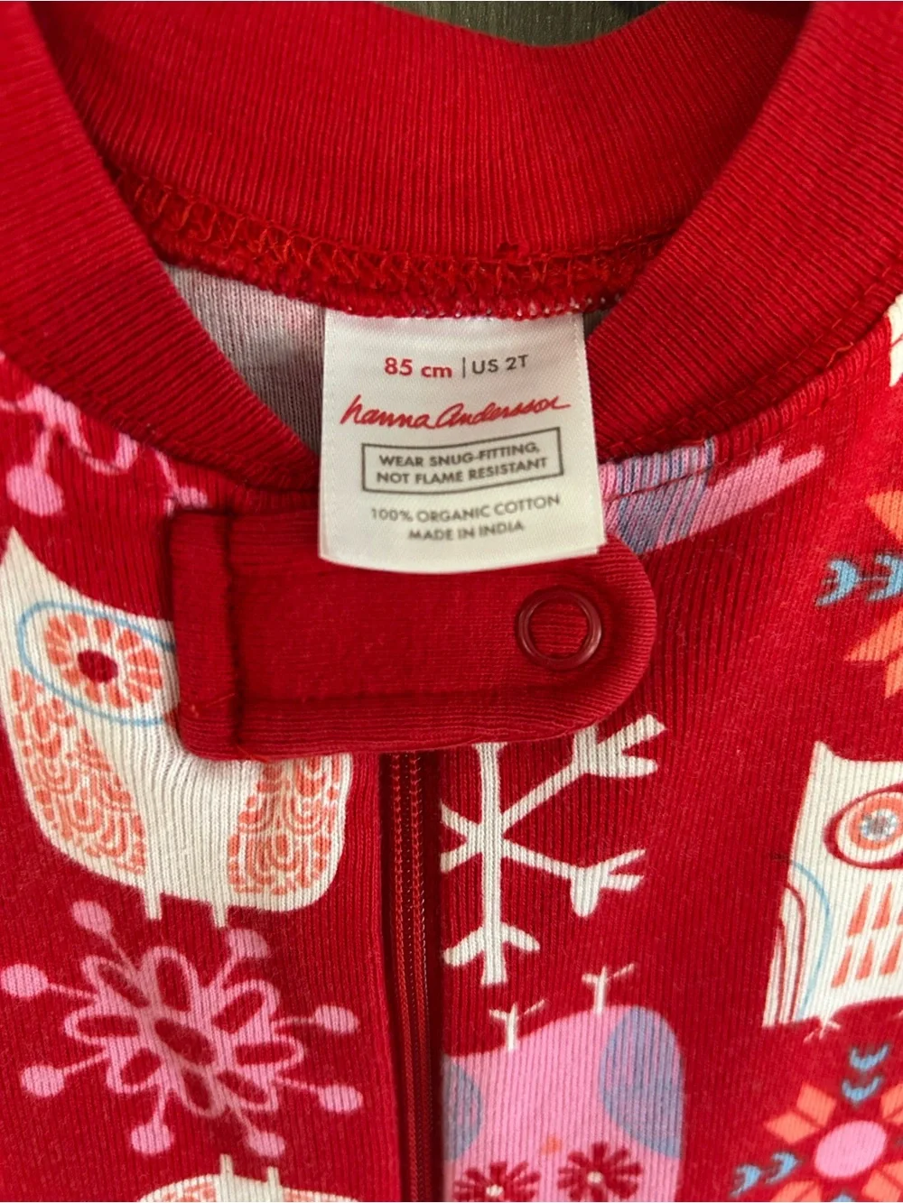 Hanna Andersson 2T Red Owl Snowflake Organic Cotton Zip Sleeper Pajamas